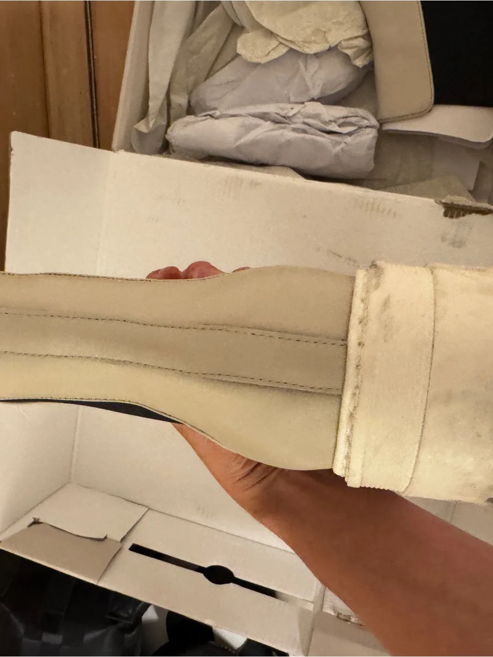 Marc Fisher Cream Chelsea Lug Sole Ankle Boots with Black Elastic